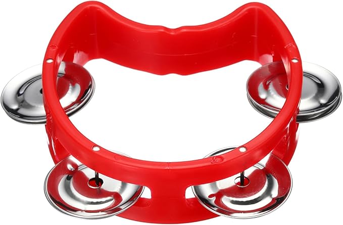 PATIKIL Tambourine, Jingle Bells Wrist Bells Hand Bell Percussion Instruments Musical Rhythm Band Plastic for Adults Church Birthday Party Christmas, Red