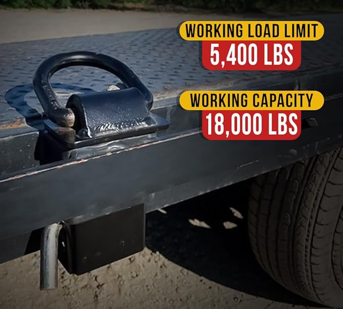 Mytee Products Heavy Duty Adjustable Trailer Stake Pocket -Small 58 Inch Forged D Ring Black Powder Coated w 12" Hitch Pin, WLL5400 lbs 2 Adjustable Holes Stake Pocket D-Ring Tie Down Utility