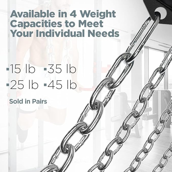 Logest Weight Lifting Chains with Collars - 1 Pair Available in 45LBS Steel Workout Chains - Fitness Equipment for Deadlifts Bench Presses and More Targets Back Legs Core Weight Chains