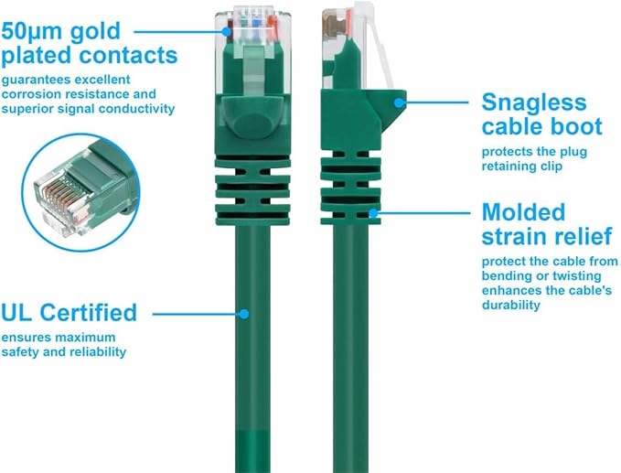 Monoprice Cat6 Ethernet Patch Cable - Snagless RJ45, Pure Bare Copper, 550MHz, UTP, 24AWG, 14 Feet, Green - Fullboot Series