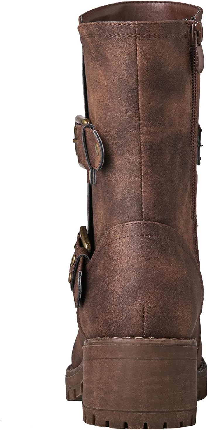 Lace up Mid Calf Motorcycle Fashion Festival Boots Combat Riding Military Boots for Women