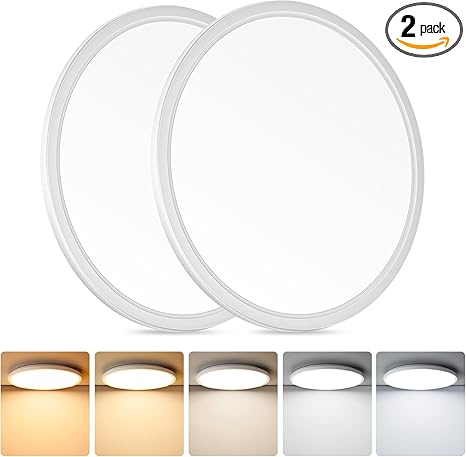 Brightever LED Flush Mount Ceiling Light, 24W 3200LM 5CCT Dimmable LED Ceiling Light Fixture, 2700K3000K4000K5000K6500K, 12 Inch Ultra Thin Ceiling Lamp for Bedroom, Dining Room, White, 2-Pack