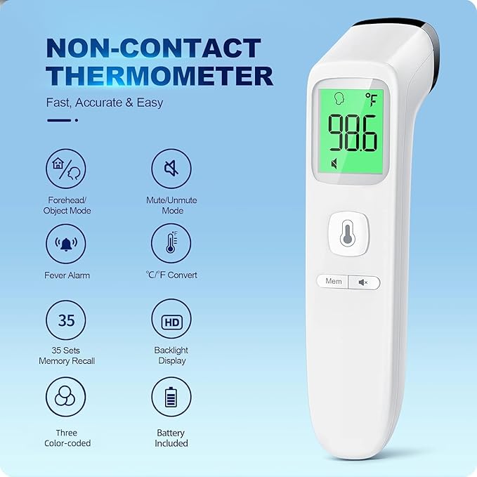 No-Touch Thermometer for Adults and Kids, Accurate Digital Baby Thermometer, FSA HSA Eligible, Fever Alarm Silent Mode, 2 in 1 Forehead Object Mode