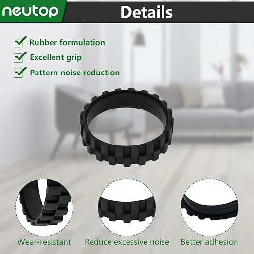 Neutop Replacement Rubber Wheel Tires Compatible with iRobot Roomba 500, 600, 700, 800, 900, e, i, j & S Series Models, Anti-slip, Great Adhesion and Easy Assembly, 4-Pack.