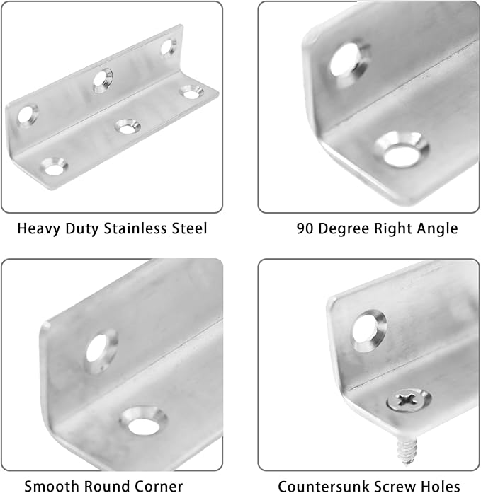 Stainless Steel Corner Brace,ULIFESTAR Heavy Duty L Brackets,Joint Fastener Brackets,Silver Shelf Bracket,Metal 90 Degree Angle Brackets for Wood Furniture,Shelves,Cabinet 80*20mm/3.15*0.79''8 PCS