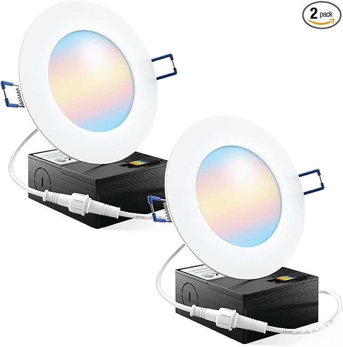 Sunco 2 Pack 4 Inch Slim LED Recessed Ceiling Lights, Selectable CCT 2700K3000K4000K5000K6000K Dimmable, 10W, Canless with Junction Box - ETL