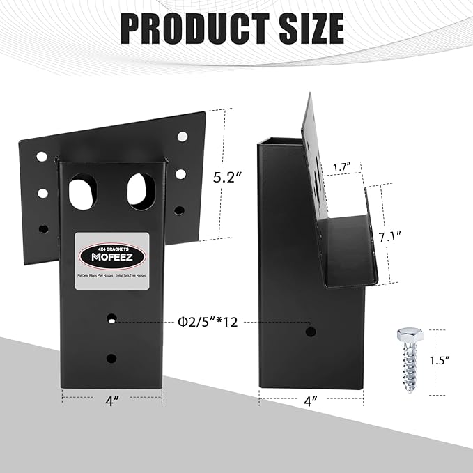 MOFEEZ Deer Stand Brackets 4x4 with Screws, Heavy Duty Elevator Bracket with Powder Coated for Deer Blind Outdoor Hunting Platform Blind Box Treehouse Shooting Shack Over 2000lb Capacity Black 4 Pack