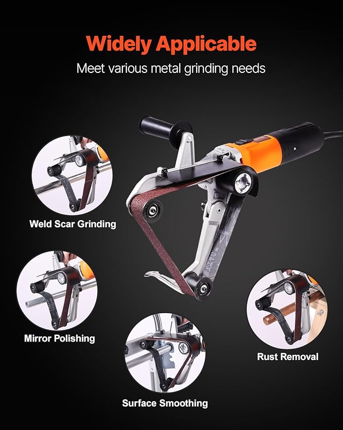 VEVOR 1000W Pipe Belt Sander, 6-Speed Tube Polisher 1100-3200rpm, Handheld Grinding Sanding Tool with 3PCS Sanding Belts, Ideal for Rust Burnishing Finishing Removal