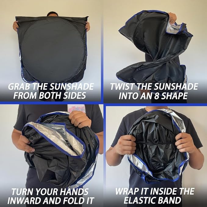 MORNYRAY Car Windshield Sun Shade,Reflector Sunshade Offers Ultimate Protection for Car Interior,Cool Reflective Sun Blocker,Foldable Car Interior Accessories (Black, Medium),(64x32 inches)