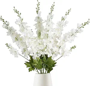 6PCS White Artificial Delphinium Flowers 33" Long Stems White Flowers Larkspur Silk Flowers for Tall Vase White Fake Flowers for Wedding Centerpieces for Home Decor Indoor (White)