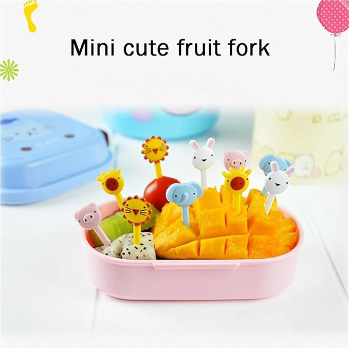 Fruit Forks Reusable Vegetable Toothpicks Cartoon Animal Farm Kids Food Picks(D 10PCSet 2SET Random)