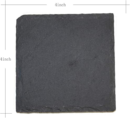 12 Pack 4 x 4 Inch Gorgeous Black Slate Stone Coasters Bulk Square Slate for Drink Bar Kitchen Home, Handmade Natural Rough Edge, Set of 12