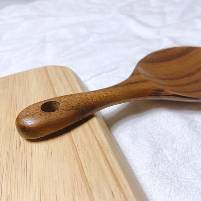 Wooden Rice Spoon, Natural Wood Non-stick Rice Scooper with Round Shallow Head Food Service Spoon Kitchen Utensils for Rice Potato Salads Desserts, 7 Inch