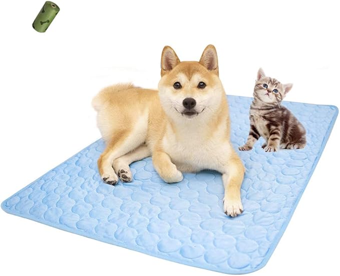 MICROCOSMOS Summer Cooling Mat Sleeping Pad- Water Absorption Top, Materials Safe, Easy Carry, EZ Clean. Keep Cooling for Pets(Blue, 28" x 22")