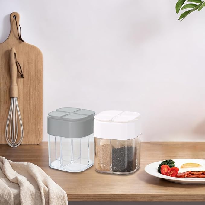 3pcs Spice Jars, DSIOHFEI 4 in 1 Salt and Pepper Shakers with Flip Top Cap, Portable Seasoning Container for Outdoor, Camping, BBQ, Spice Containers for Salt, Sugar, Pepper, Cumin