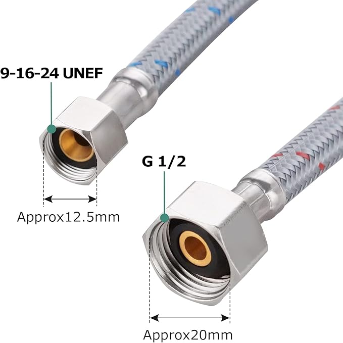 PARLOS 24 Inch Faucet Water Supply Lines cUPC CERTIFIED with 9/16-24 UNEF threads Brass Connector, 2103001