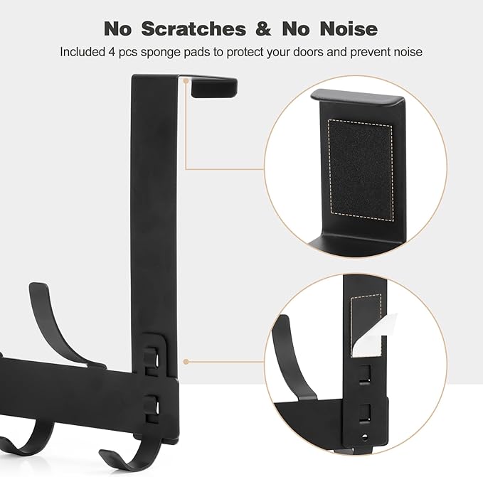 Over The Door Hooks - Black, Fits 1-34" Thick Door, Hanger for Clothes Towels