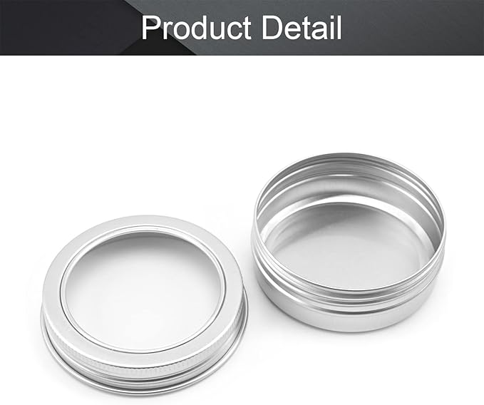 Heyiarbeit 6 Pack 2 OZ Tin Cans Screw Top Round Aluminum Cans Screw Lid Containers with Clear Window for Store Spices, Candies, Tea or Gift Giving
