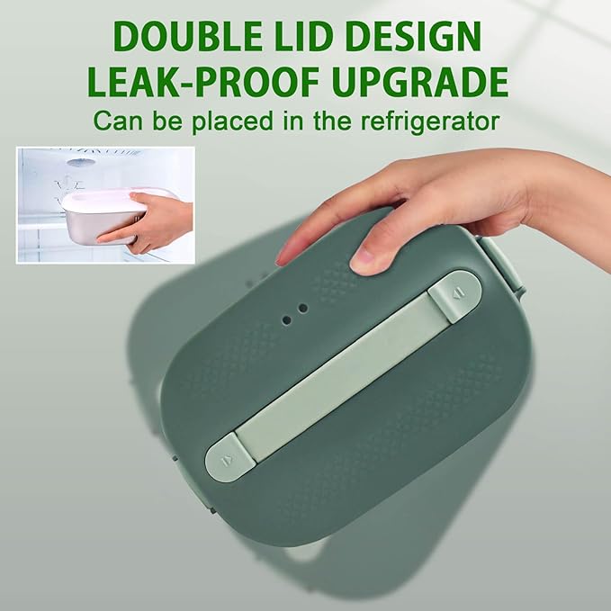 120W Electric Lunch Box Food Heater, 1.8L 5 IN 1 12V/24V/110V/220V/230V Heated Lunch Boxes For Adults/Work/Car/Truck/Home, Dual-Lid Portable Food Warmer Lunch Box With 0.45L Compartment