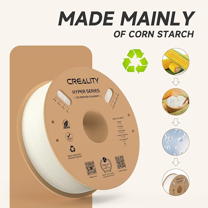 Official Creality Hyper PLA Filament 1.75mm, High Speed PLA 30-600mms 3D Printer Filament, Dimensional Accuracy -0.02mm, Fit Most FDM 3D Printers,1KG(2.2lbs) Spool White