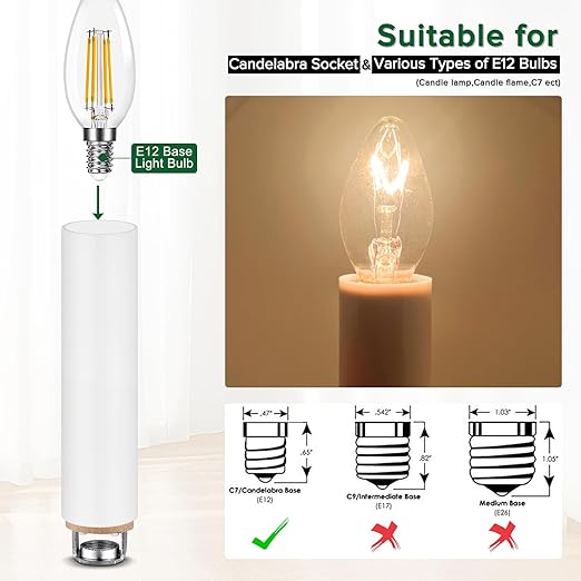 3.5 Inch Tall White Plastic Candle Covers Sleeves,Chandelier Socket Sleeves,Candelabra Base E12 Socket Covers Set of 6 (3.5 inches high 6pcs)