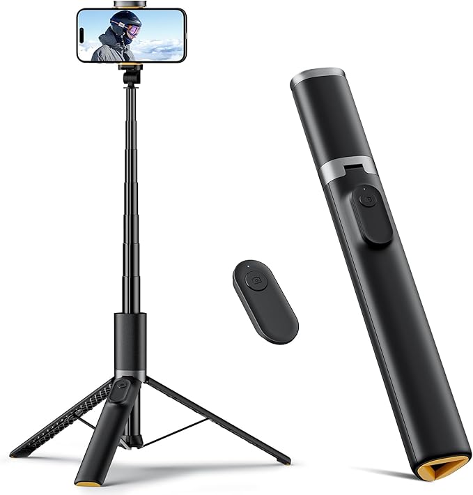 TODI 63" Cell Phone Selfie Stick Tripod, Portable Tripod for iPhone with Wireless Remote, Extendable Smartphone Stand, All-in-1, Compatible with iPhoneAndroid