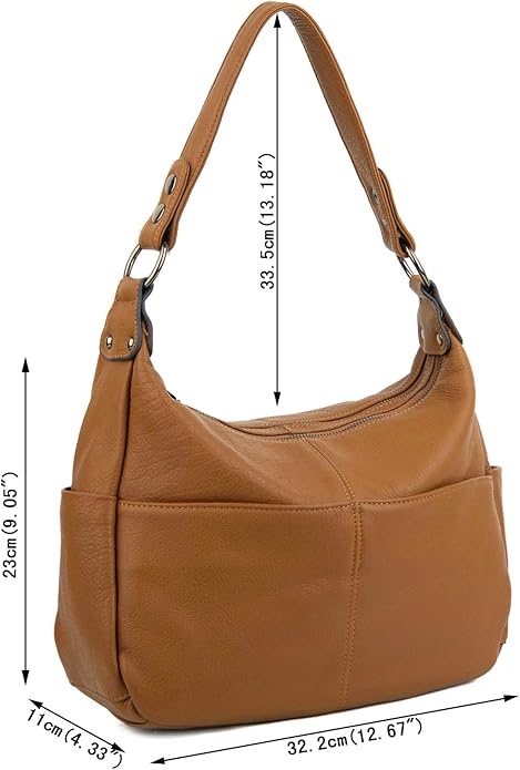 YALUXE Women's Genuine Leather Shoulder Bags Hobo Handbags Purses with Double Zipper Pockets and Crossbody Strap