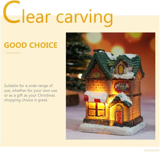 balacoo LED Lighted Christmas Village Houses: 4Pcs Mini Christmas Figurines Miniature Desktop Ornaments for Xmas Holiday Landscape Decor