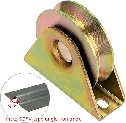 Skelang 2 Pcs 3" Sliding Gate Wheels, V Groove Caster, Heavy Duty Rigid Caster with Bracket for V Track Rail, Rolling Driveway Gate, Industrial Machine, Heavy Door, Total Loading Capacity 1300 Lbs