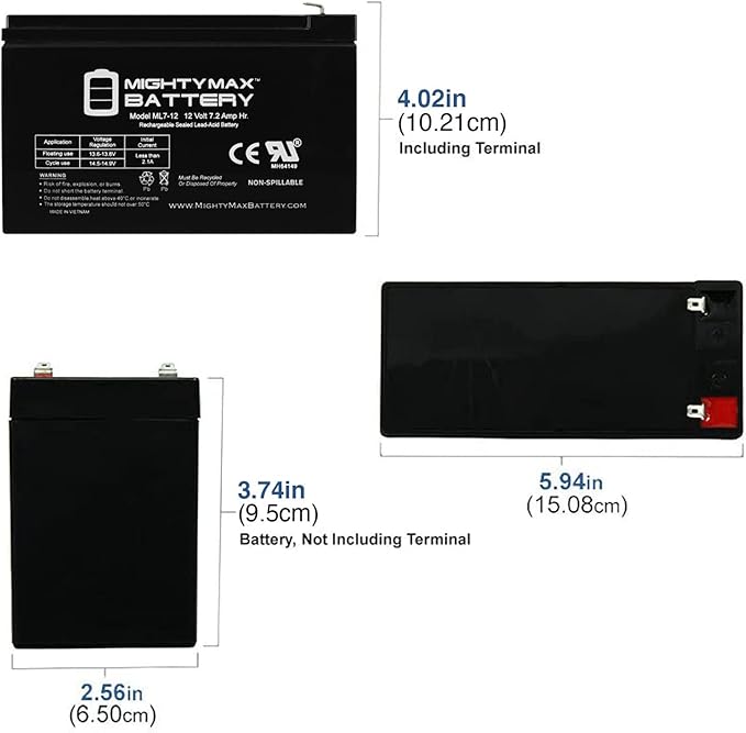 ML7-12 - 12 VOLT 7.2 AH SLA BATTERY - Mighty Max Battery brand product, black