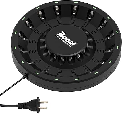 BONAI AA AAA Rechargeable Battery Charger for NiMH NiCD Batteries with AC High-Speed Plug Cable and Smart LED Light