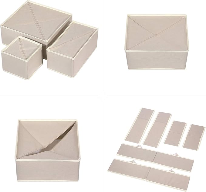 DIOMMELL 12 Pack Foldable Cloth Storage Box Closet Dresser Drawer Organizer Fabric Baskets Bins Containers Divider for Clothes Underwear Bras Socks Lingerie Clothing, Beige 444