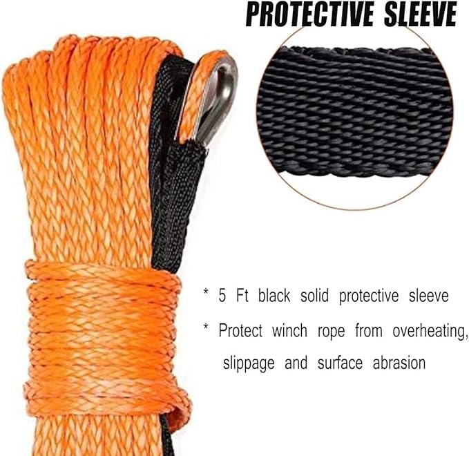 WANLIAN 38'' x 50ft Synthetic Winch Rope 1cm x 15m Nylon Winch Rope 25000LBS Synthetic Winch Line Cable Rope for 4WD Off Road, ATV UTV SUV Winches Synthetic Rope (Orange) (38'' x50ft)
