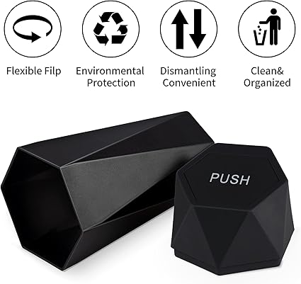 JUSTTOP Car Trash Can with Lid, Diamond Design Small Automatic Portable Trash Can, Easy to Clean, Used in Car Home Office (Black)