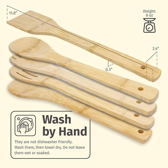 PrintSupremacy Bamboo Cooking Spoons Set, Non Stick Wooden Kitchen Gadget Pan Cookware, Baking Gift for Housewarming Wedding Birthday, Chef Foodie Gift (Plain, 1 Piece - Angled Spatula)