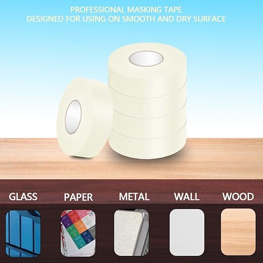 NETEHA 3 Rolls Painters Tape Masking Tape 1 Inch x 55 Yard, No Residue Adhesive Tape for Wall Painting, Decoration Labeling and DIY Crafts (Beige White)