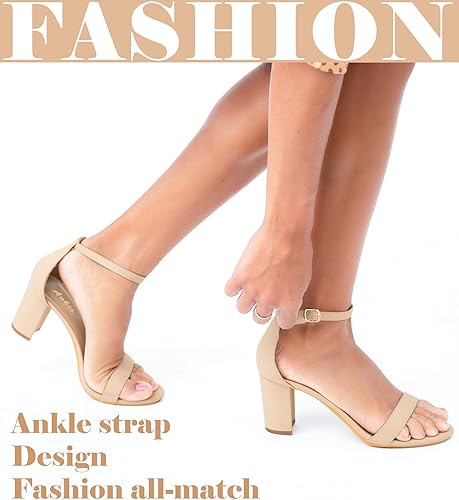 Ankis Heels for Women Open Toe Ankle Strap Chunky Heel Sandals 2.75 Inch