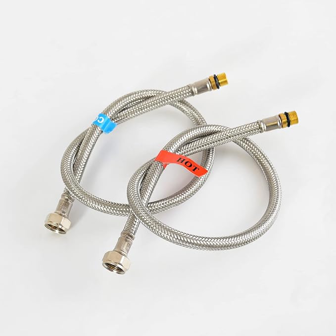 Bathroom Faucet Supply Lines Connector Stainless Steel Braided Supply Hose M10 Compressor Connector and 38-Inch Female Compression Thread x M10 Male Connector, 24-Inch x 2 Pcs (1 Pair)