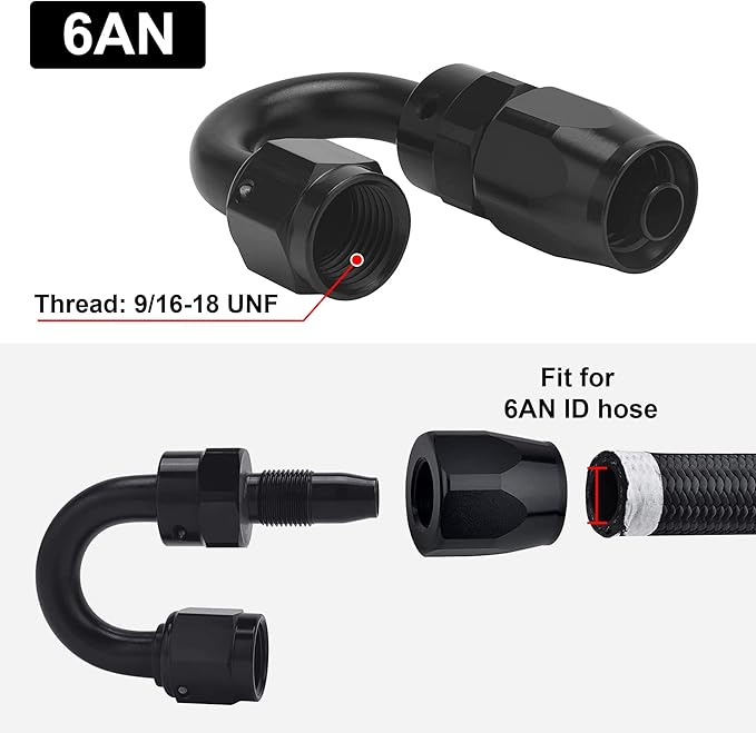 EVIL ENERGY 6AN Hose End Fitting 180 Degree Swivel for CPE Braided Hose Black