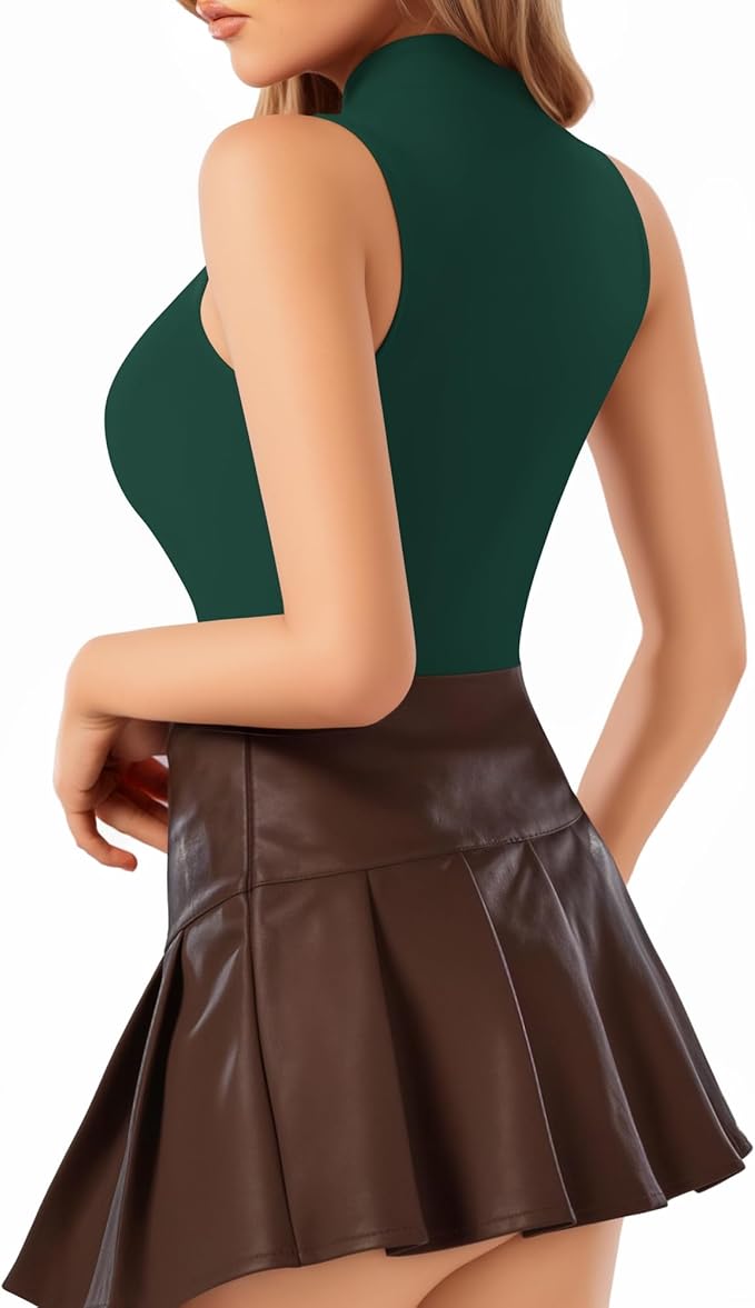 MANGOPOP Women's Mock Turtle Neck Sleeveless Tank Tops Bodysuit Leotard Clothing
