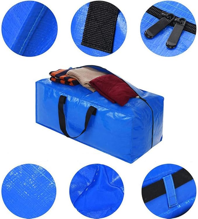 Large Thick Storage Bag,Multi-Purpose PP Woven Moving Bag with Strong Handle Zippers,Space Saving Packing Bags Easy to Clean,29"x13"x15" (Dark Blue)