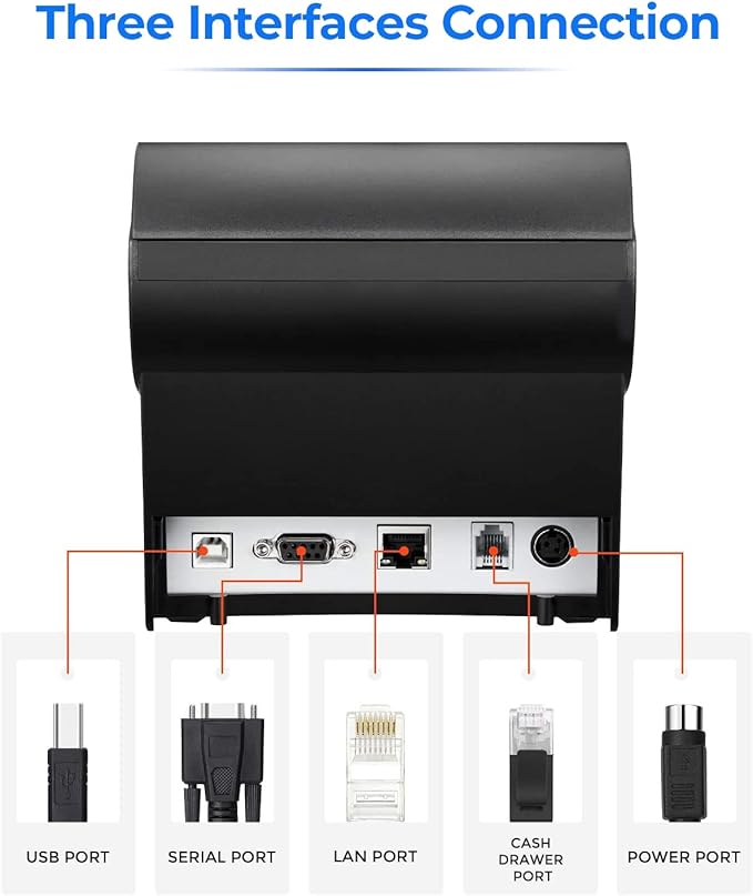 MUNBYN Receipt Printer P068, 3 18" 80mm Direct Thermal Printer, POS Printer with Auto Cutter - Receipt Printer with USB Serial Ethernet Windows Driver ESCPOS Support Cash Drawer
