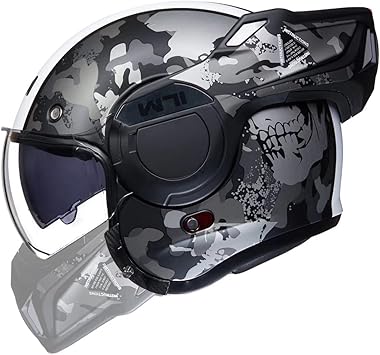 ILM Vintage Full Face Modular Motorcycle Helmet for Adults Men ATV UTV Snowmobile with 180 Reversible Chin Guard DOT Model-B707(Camouflage, M)