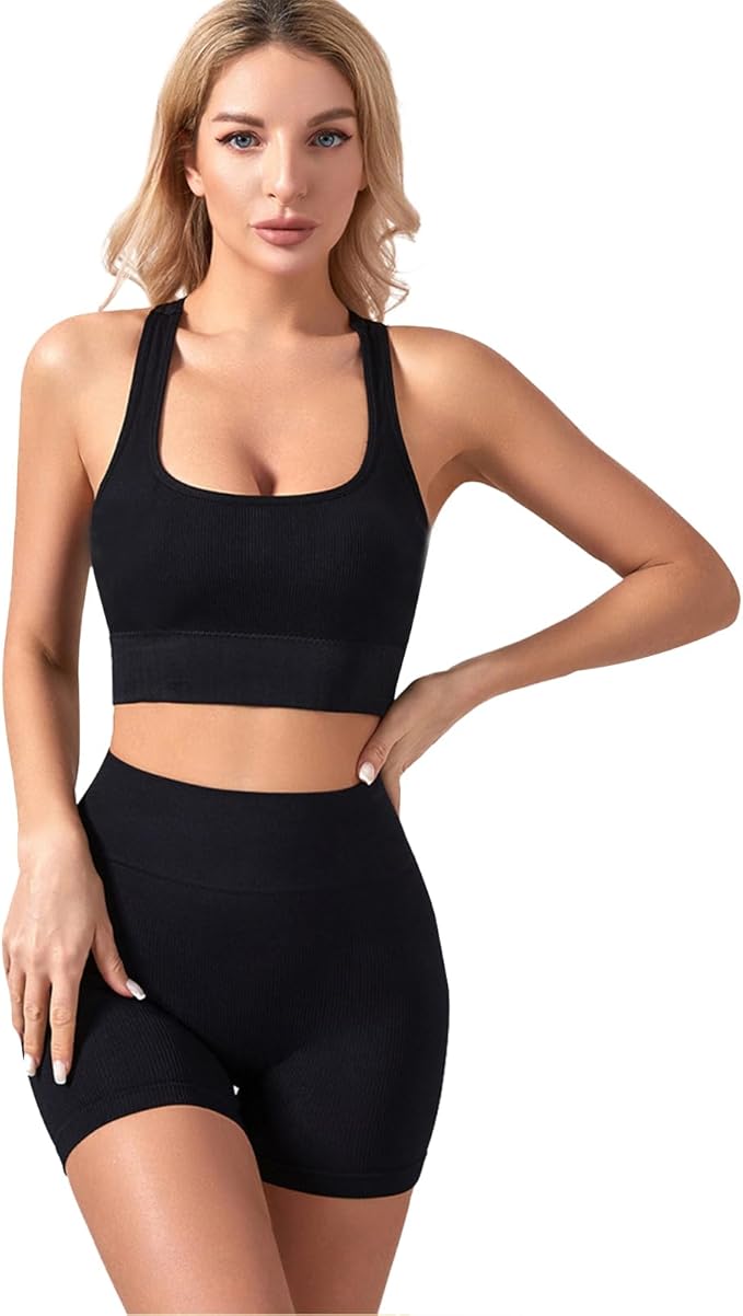 Women Two Pieces Set Sport Bras Bra High Waist Leggings Running Workout Outfits Shockproof Sports Exercise Set
