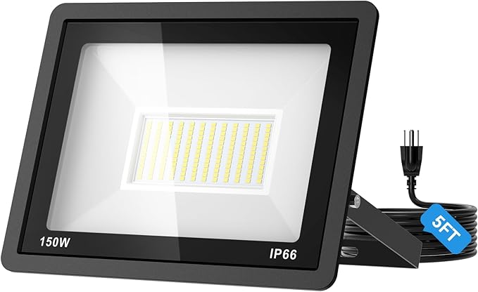 AIKVSXER 150W Flood Lights Outdoor, 21000lm Bright LED Work Light with 5FT Plug, 6000K Daylight White Exterior Security Light, IP66 Waterproof Floodlight for Yard Garage Stadium Lawn (150W-1 Pack)