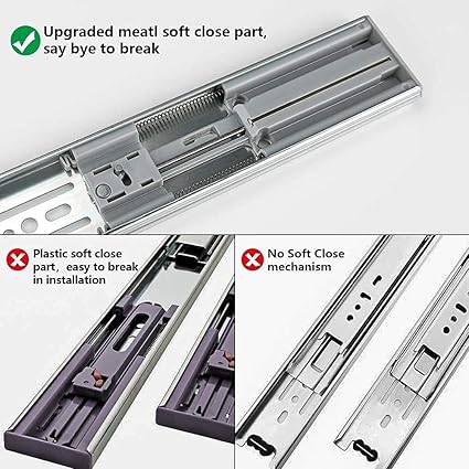 LONTAN 18 inch Heavy Duty Soft Close Drawer Slides 1 Pair Full Extension Ball Bearing Drawer Glides Side Mount Cabinet Rails with Rear Mounting Brackets 100lb Capacity