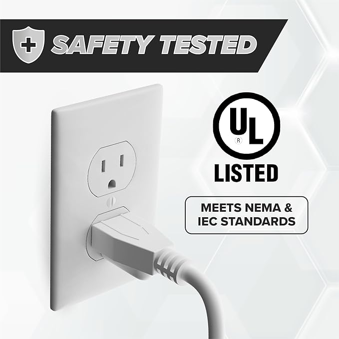 THE CIMPLE CO 5 Feet, White - 3 Prong AC Power Cable for Computer, Medical, Server, Desktop - C13 Power Supply Cord - NEMA 5-15P to C13 IEC 320 - (1.5 Meter)