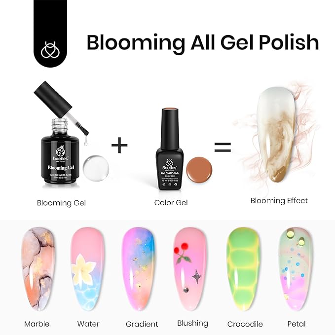 Beetles Blooming Gel 15ml Clear Uv Led Blossom Gel Polish for Spreading Effect Marble Natural Stone Watercolor Floral Print Soak off Diy Nail Art Design Manicure Gift for Women