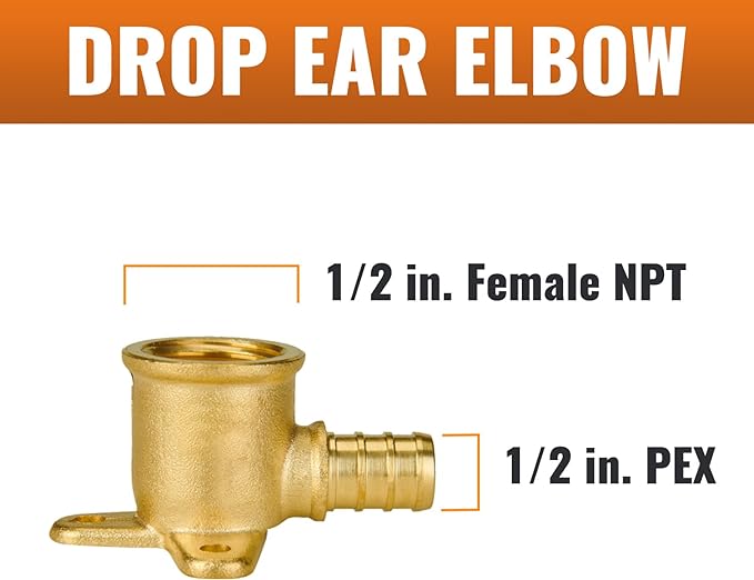 SUNGATOR 4-Pack Pex Drop Ear Elbow 1/2", 1/2" Pex to 1/2" Female NPT, No Lead Brass, ASTM F1807