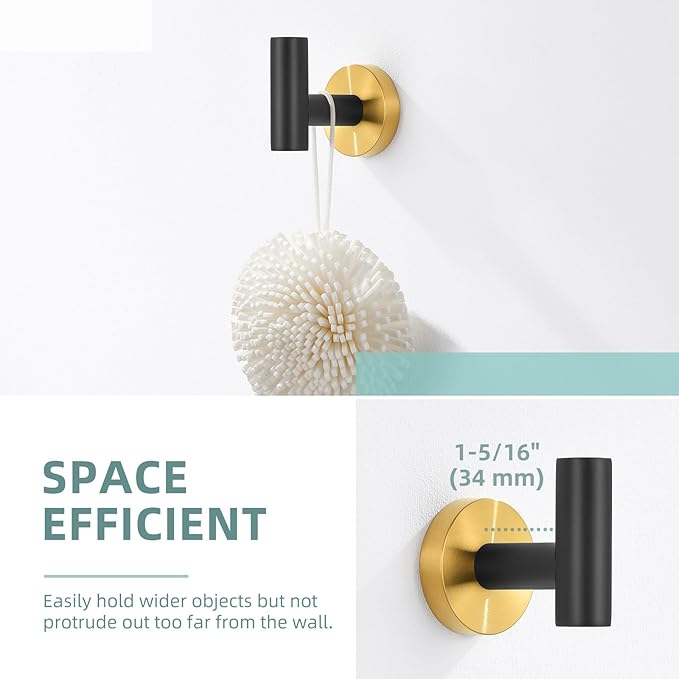 Angle Simple Towel Hook Black Gold, Stainless Steel Bathroom Towel Holder, Round Clothing Robe Hook Wall Mount